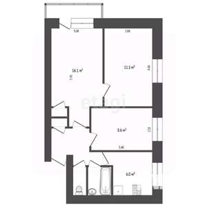 3-к квартира, вторичка, 52м2, 5/5 этаж