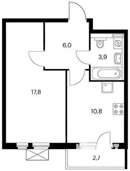 1-к квартира, вторичка, 38м2, 13/14 этаж