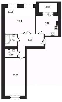 2-к квартира, вторичка, 59м2, 1/3 этаж