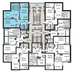 3-к квартира, строящийся дом, 80м2, 2/19 этаж