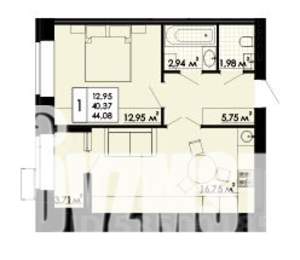 1-к квартира, строящийся дом, 42м2, 6/6 этаж