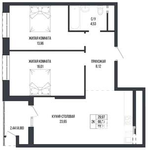 2-к квартира, вторичка, 69м2, 10/22 этаж