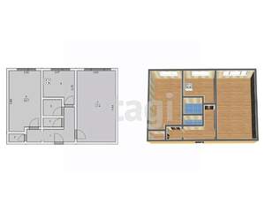 2-к квартира, вторичка, 46м2, 1/5 этаж