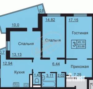 3-к квартира, сданный дом, 84м2, 12/19 этаж