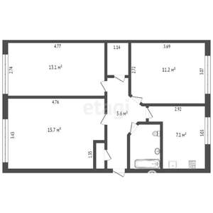 3-к квартира, вторичка, 58м2, 1/5 этаж