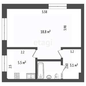 1-к квартира, вторичка, 30м2, 1/5 этаж