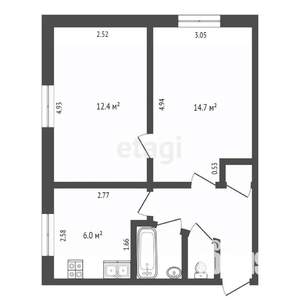 2-к квартира, вторичка, 41м2, 1/5 этаж