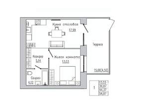 1-к квартира, вторичка, 44м2, 1/8 этаж