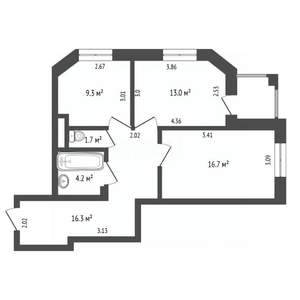 2-к квартира, вторичка, 61м2, 5/14 этаж