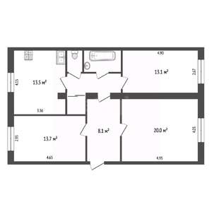 3-к квартира, вторичка, 82м2, 2/3 этаж