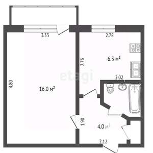 1-к квартира, вторичка, 29м2, 4/5 этаж