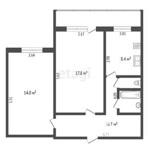 2-к квартира, вторичка, 55м2, 5/6 этаж