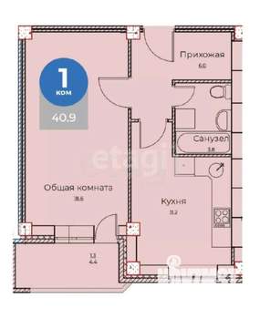 1-к квартира, вторичка, 41м2, 10/12 этаж