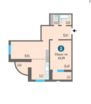 2-к квартира, вторичка, 65м2, 13/19 этаж