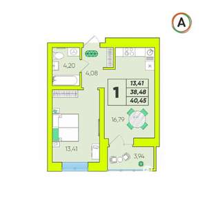 1-к квартира, вторичка, 40м2, 1/16 этаж