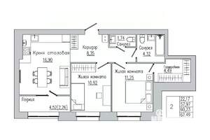 2-к квартира, вторичка, 62м2, 8/8 этаж