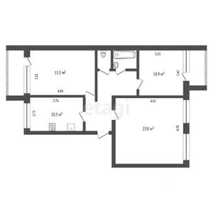 3-к квартира, вторичка, 74м2, 2/5 этаж