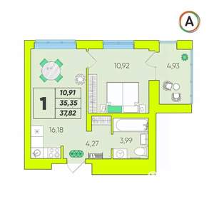 1-к квартира, вторичка, 38м2, 5/16 этаж