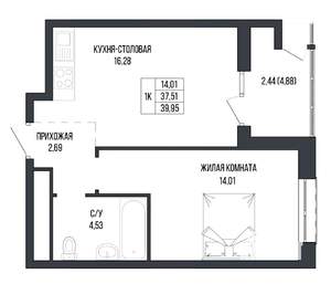 1-к квартира, вторичка, 40м2, 6/22 этаж