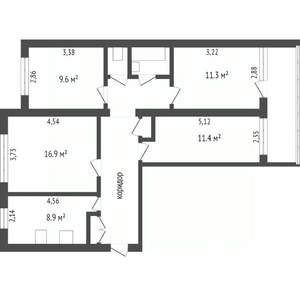 4-к квартира, вторичка, 77м2, 3/9 этаж