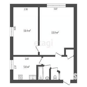 2-к квартира, вторичка, 40м2, 1/5 этаж