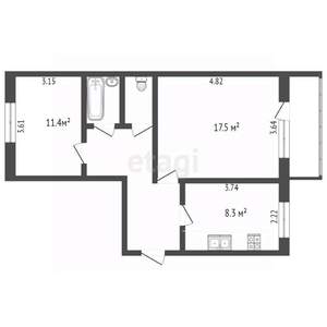 2-к квартира, вторичка, 51м2, 2/5 этаж