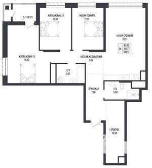 3-к квартира, вторичка, 109м2, 8/22 этаж