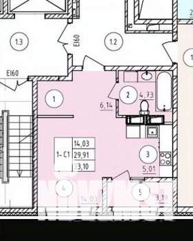 1-к квартира, вторичка, 33м2, 5/9 этаж