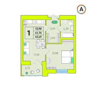 1-к квартира, вторичка, 44м2, 11/16 этаж