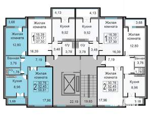2-к квартира, строящийся дом, 60м2, 9/10 этаж