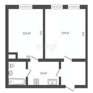 2-к квартира, вторичка, 42м2, 1/2 этаж